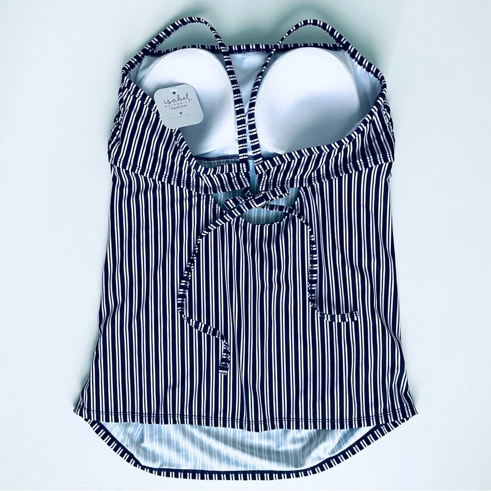 Ingrid & Isabel Maternity Tankini Womens Size L Striped Built-In Bra Stretch - Picture 5 of 11